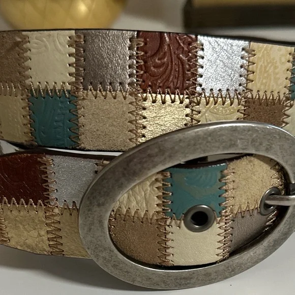 Vintage Fossil Multi-color Patchwork Genuine Leather Belt, Women's Size Large - Picture 4 of 7